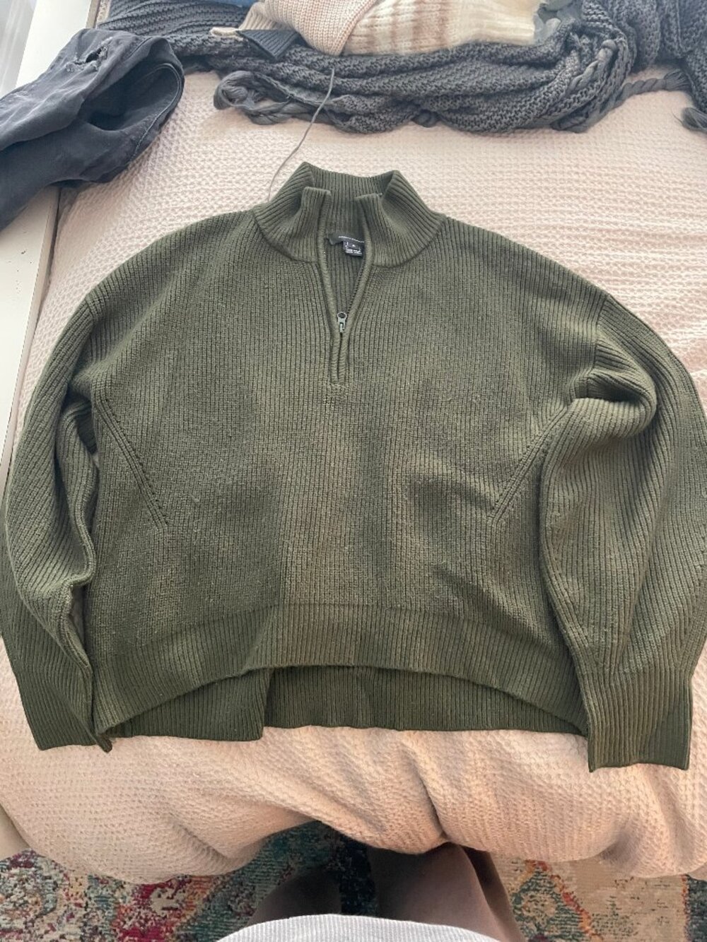 French Connection Baby Soft Olive Green Half-zip Sweater